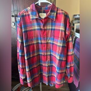 Eddie Bauer Flannel Shirt Men's Size XL Classic Fit Multi Red Blue